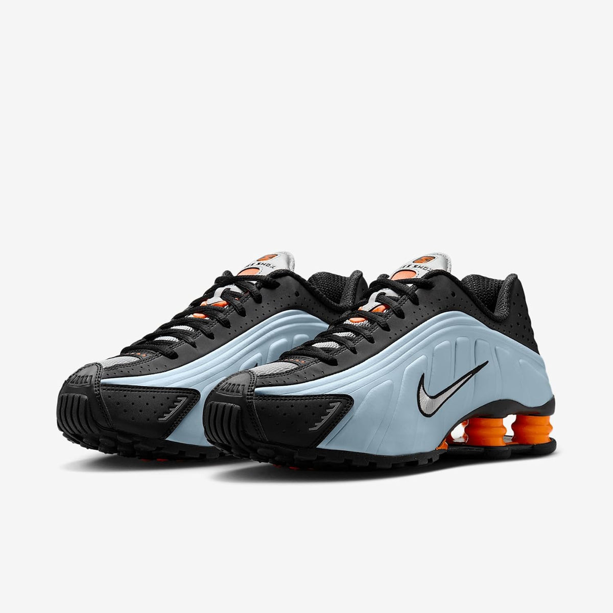 Nike Shox R4 Lightweight Athletic Shoes, Blue Tint Metallic Silver Total Orange