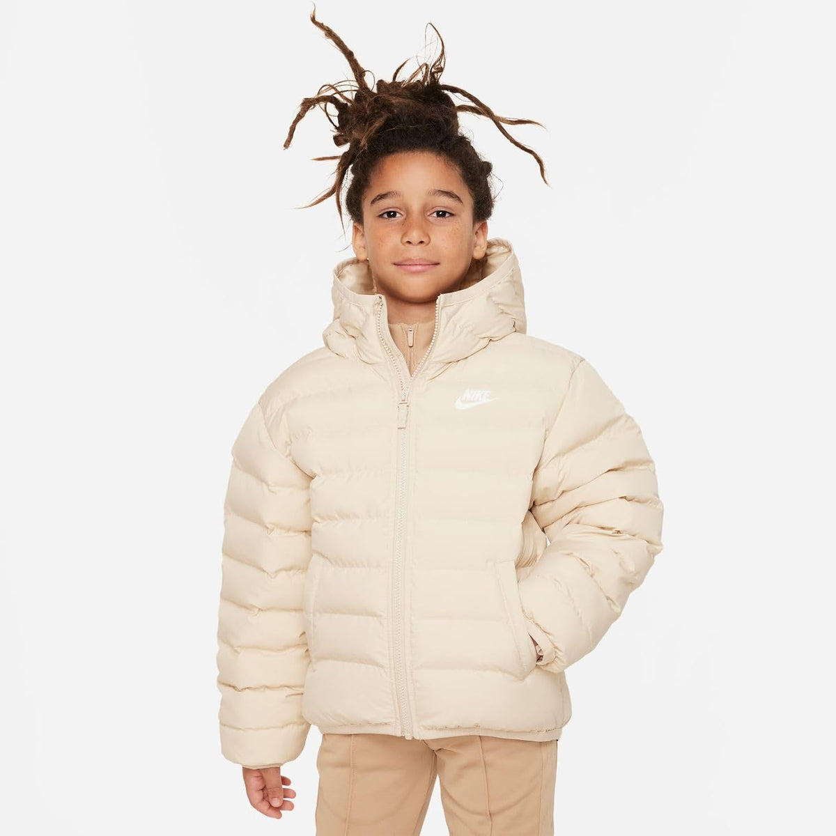 Nike Sportswear Lightweight Synthetic Fill Loose Hooded Jacket, Sanddrift/Sanddrift/White