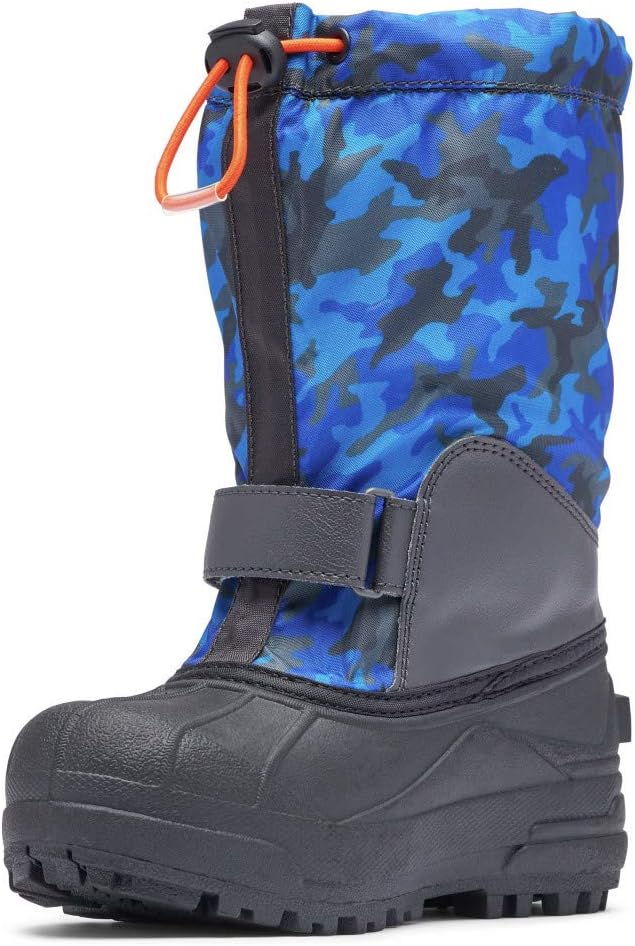 Columbia child POWDERBUG FORTY PRINT Snow Boot, Shark/Tangy Orange, 4