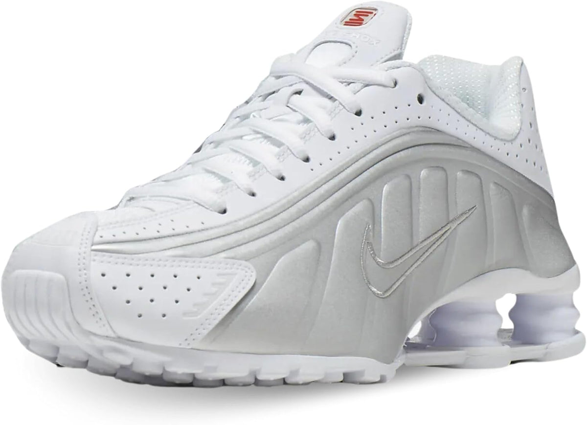 Nike Shox R4 Lightweight Athletic Shoes, Blue Tint Metallic Silver Total Orange