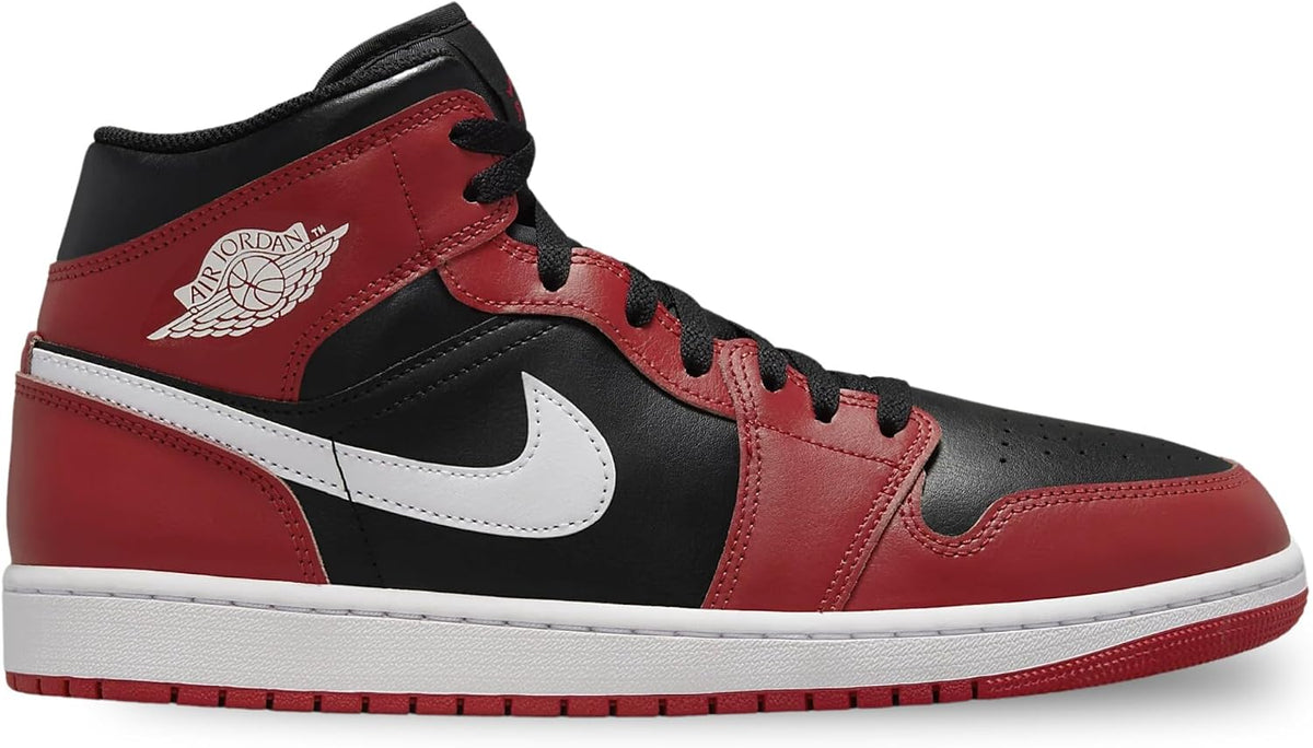 Jordan 1 Mid Shoes, Black/Gym Red/White