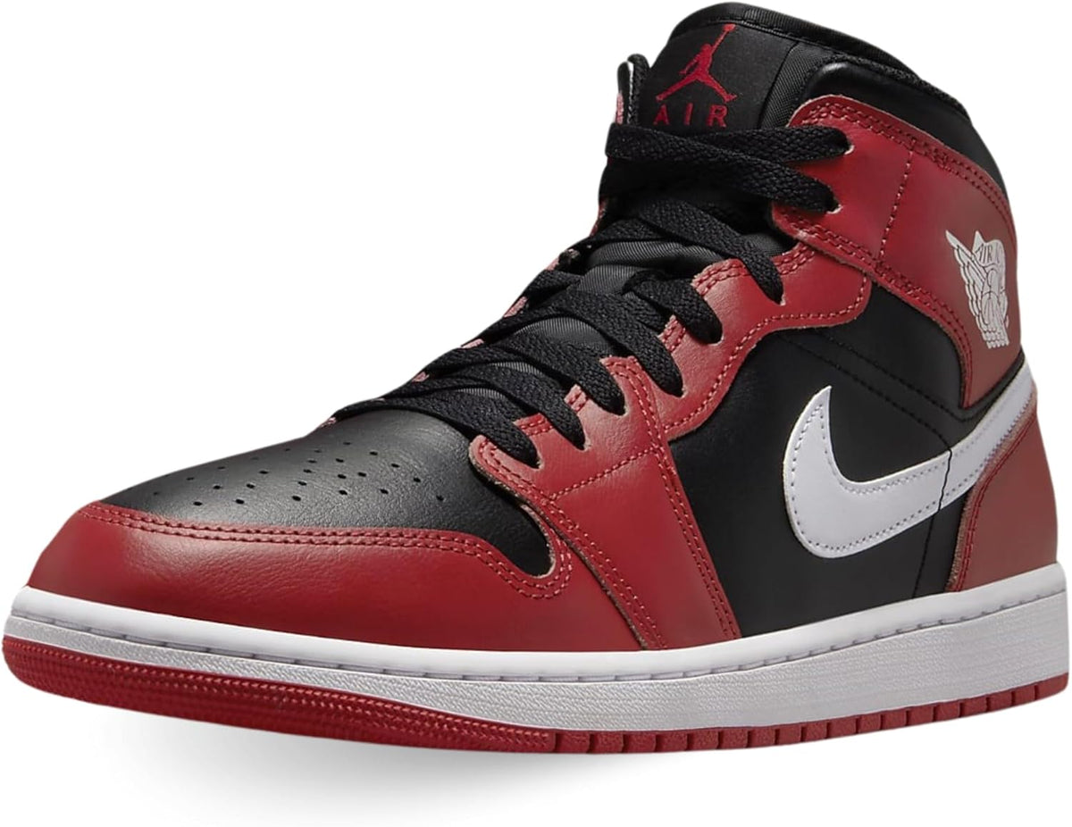 Jordan 1 Mid Shoes, Black/Gym Red/White