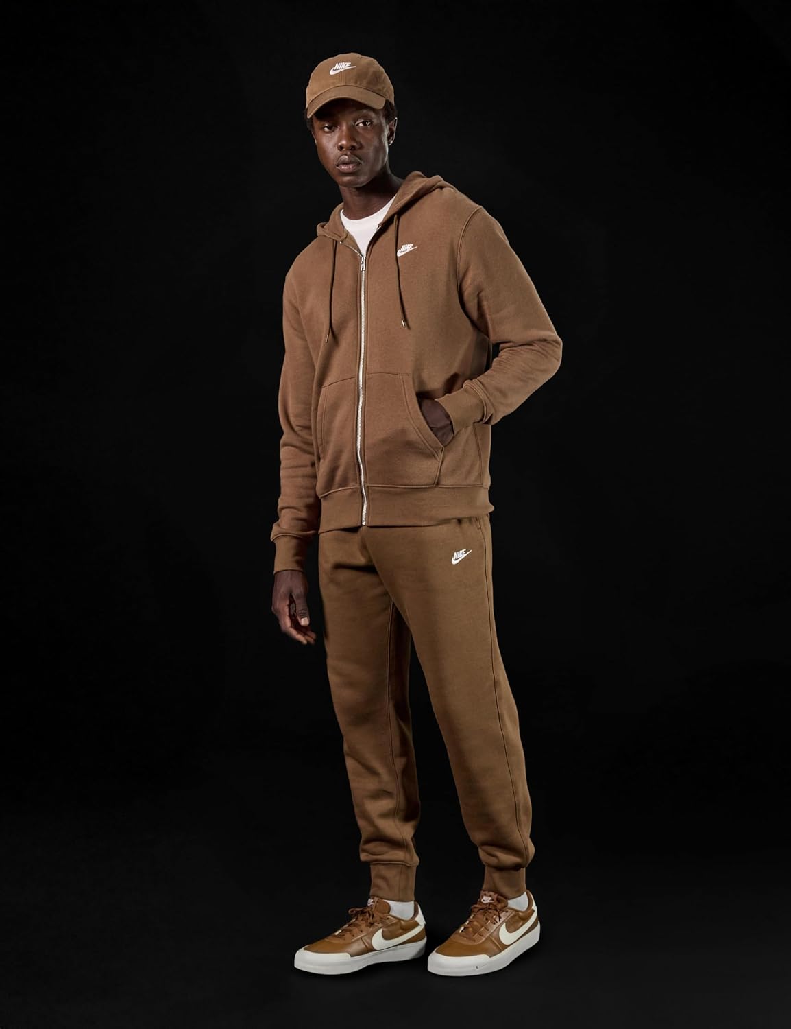 Nike Club Full-Zip Fleece Hoodie, Mosswood Brown/Mosswood Brown/White