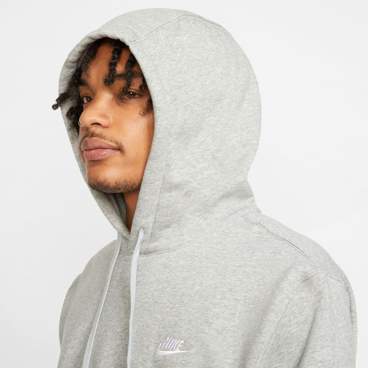 Nike Pull Over Hoodie, Dark Grey Heather/Mattelic Silver/White