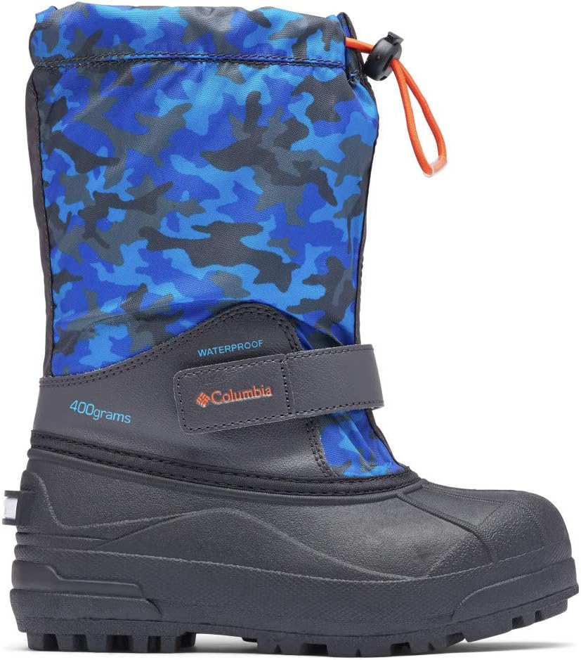 Columbia child POWDERBUG FORTY PRINT Snow Boot, Shark/Tangy Orange, 4