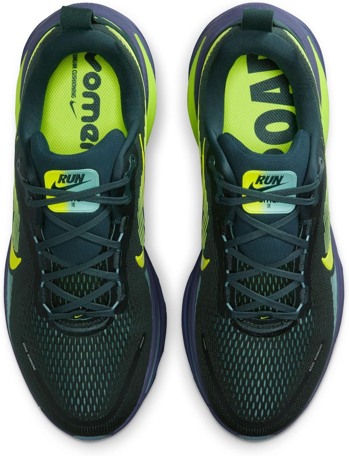Nike Vomero 18 Laced Shoes, Seaweed/Volt-Cannon-Sanded Purple-Black