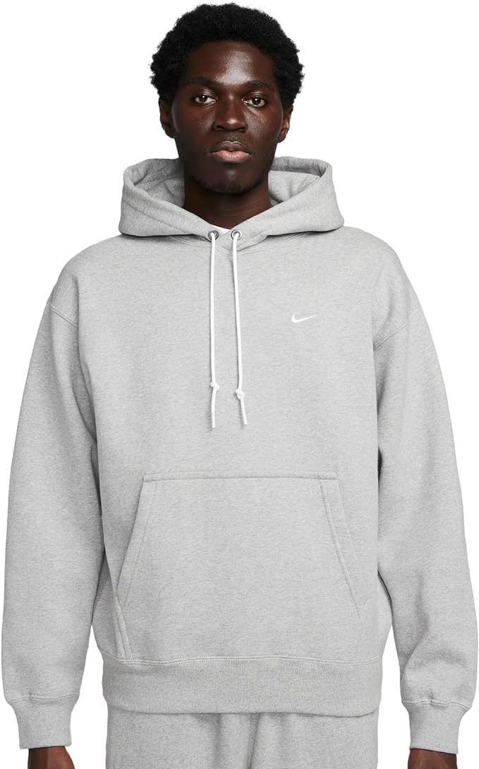 Black Fleece Pullover Hoodie with Solo Swoosh by Nike, Black/White