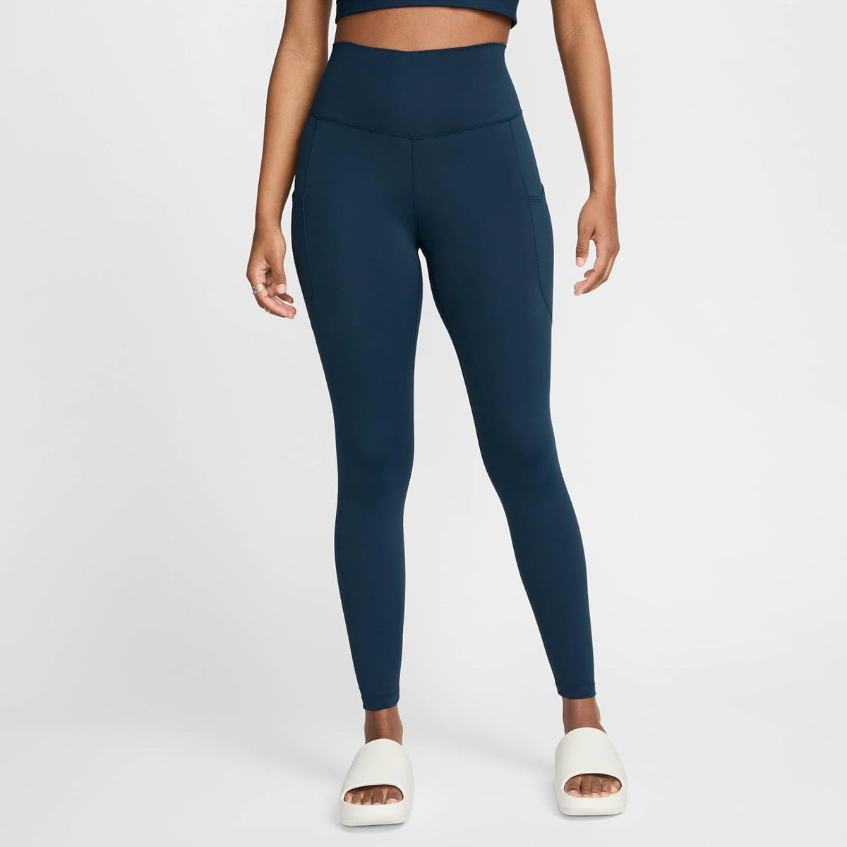 Nike One 7/8 Leggings with High Waistband and Pockets for, Armory Navy/Black