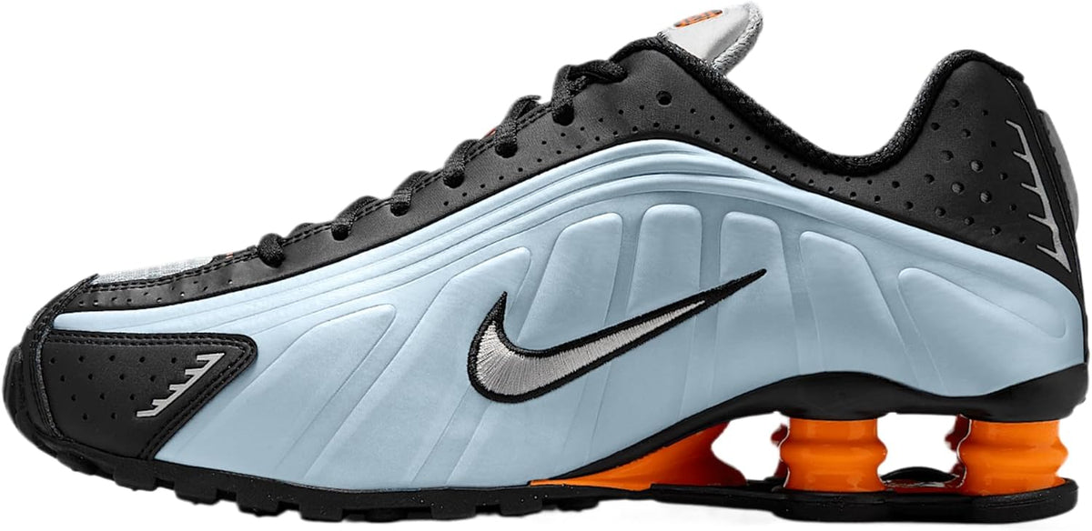 Nike Shox R4 Lightweight Athletic Shoes, Blue Tint Metallic Silver Total Orange