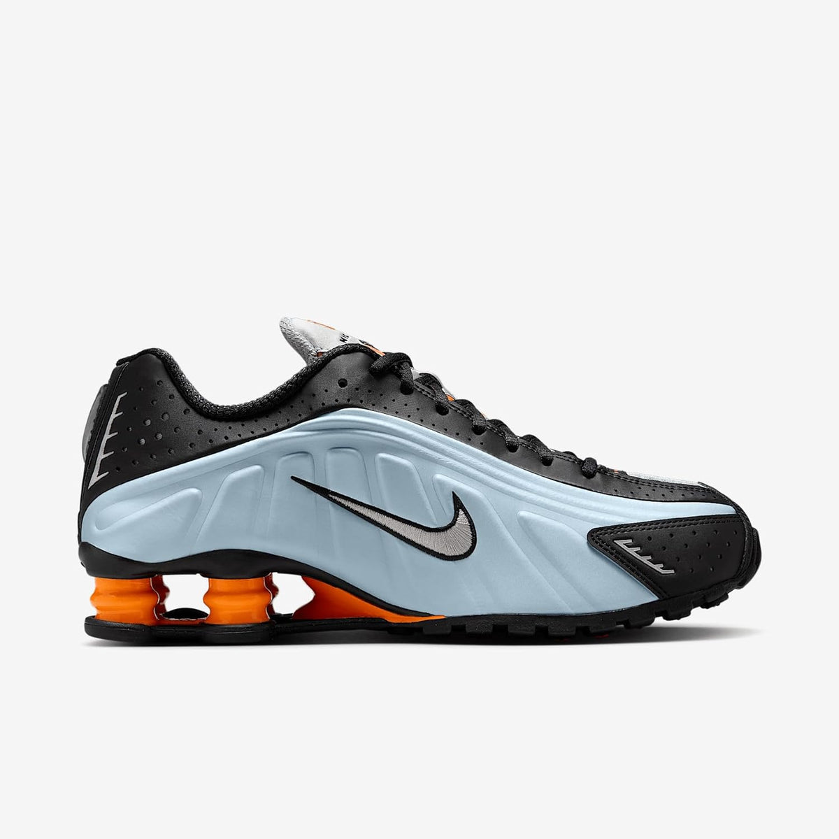 Nike Shox R4 Lightweight Athletic Shoes, Blue Tint Metallic Silver Total Orange