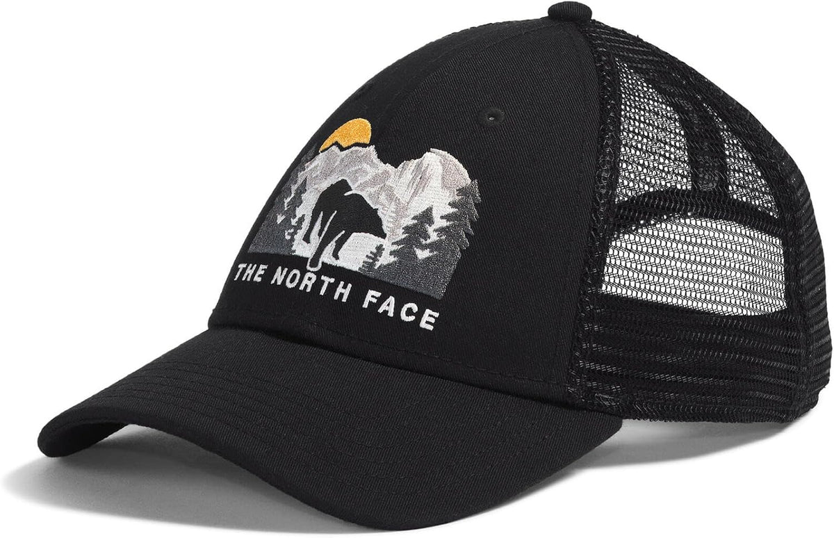 The North Face Embroidered Mudder Trucker - Breathable Baseball Cap for &, Classic Fit Mesh Back Hat for Summer, Light Grey Heather/Bear Graphic
