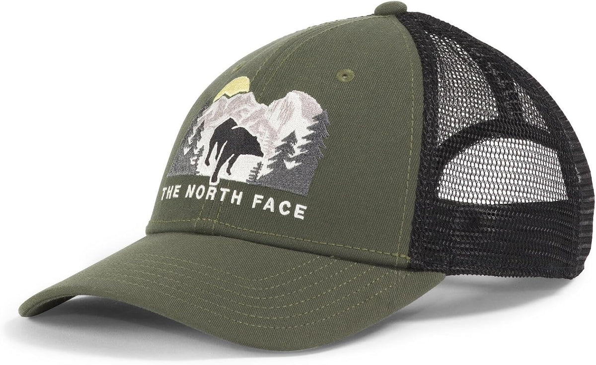 The North Face Embroidered Mudder Trucker - Breathable Baseball Cap for &, Classic Fit Mesh Back Hat for Summer, Light Grey Heather/Bear Graphic