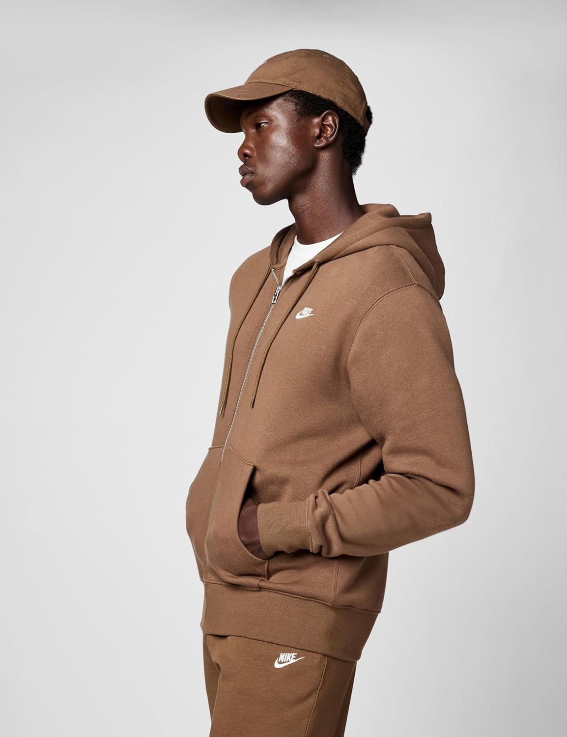 Nike Club Full-Zip Fleece Hoodie, Mosswood Brown/Mosswood Brown/White