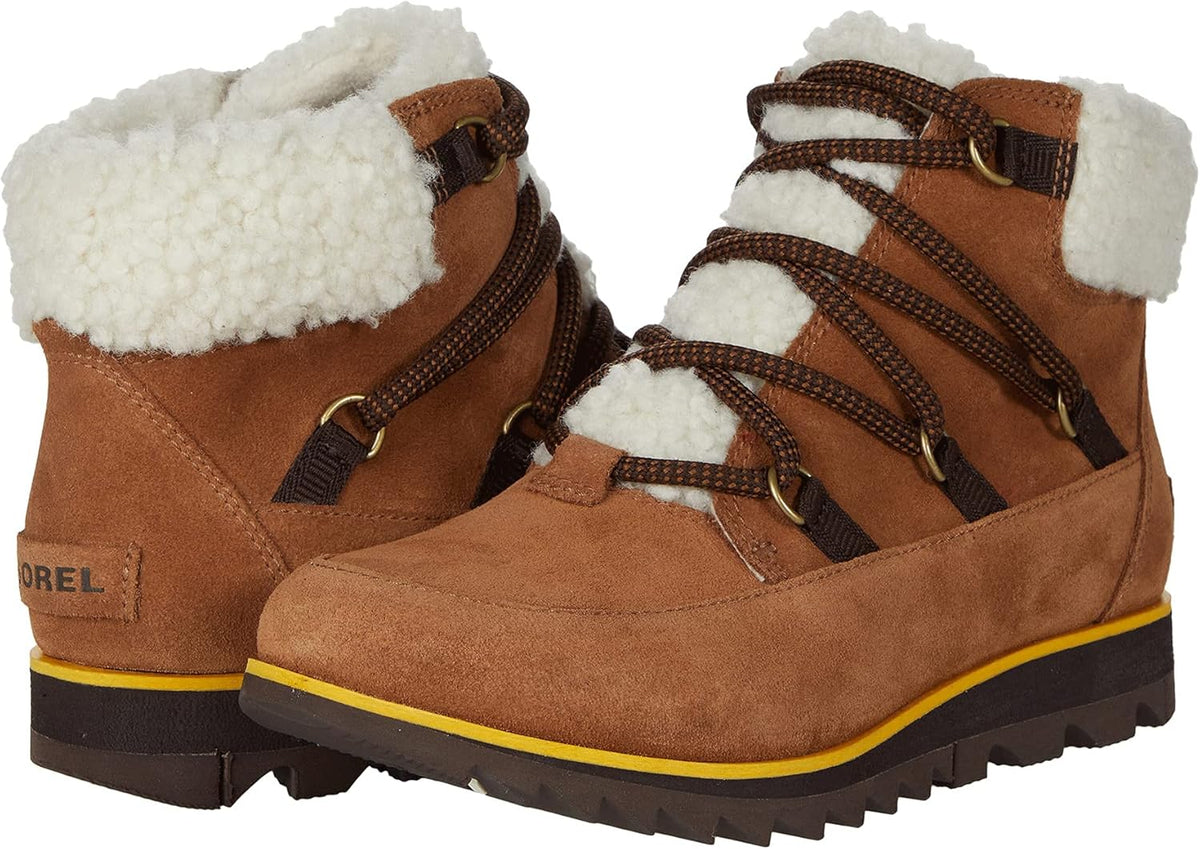 SOREL Harlow Lace Cozy Boot — Velvet Tan, Blackened Brown — Waterproof Leather Ankle Booties —