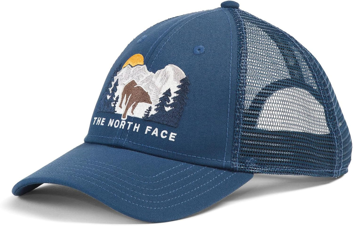 The North Face Embroidered Mudder Trucker - Breathable Baseball Cap for &, Classic Fit Mesh Back Hat for Summer, Light Grey Heather/Bear Graphic